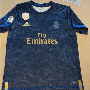 Adidas Kids Navy and Gold Fly Emirates Soccer Jersey US 28